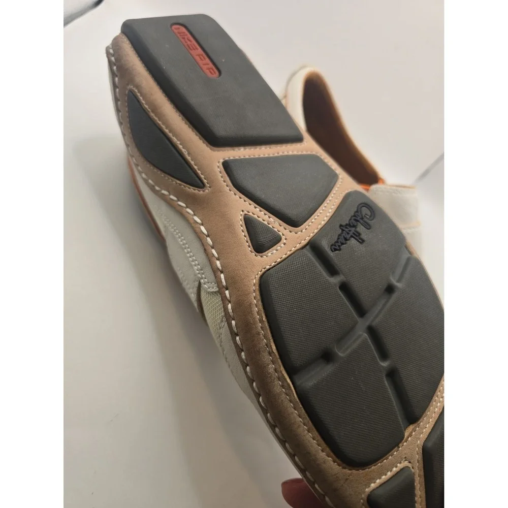 Cole Haan Mens Driving Shoes Size 9.5M White Leather With Orange